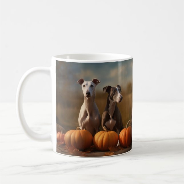 Caneca De Café Greyhound Puppy Autumn Delight Pumpkin (Esquerda)