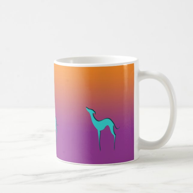 Caneca De Café Greyhound Whippet dog azul laranja abdome (Direita)