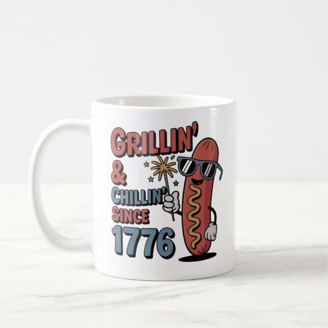 Caneca De Café Grillin’ & Chillin" 4 de julho Mug (Esquerda)
