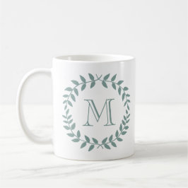 Caneca De Café Grinalda Botânica Verde Sálvia Empoeirada Monogram