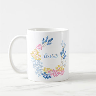Caneca De Café Grinalda de Flores Rosa e Azul Personalizada Fofa