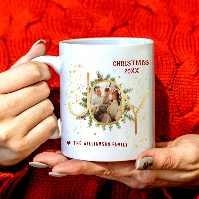 Caneca De Café Grinalda de Galhos de Pinheiro Trendy Joy Natal Fo (Criador carregado)