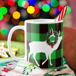 Caneca De Café Grinalda de Natal de Alce Xadrez Búfalo Verde