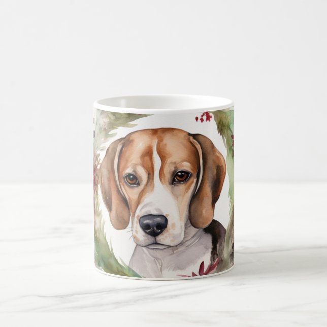 Caneca De Café Grinalda de Natal de Beagle Cachorro Festivo (Centro)
