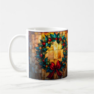 Caneca De Café Grinalda de Natal em Vidro Colorido Alegre e Brilh