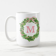 Grinalda de Natal vermelha e verde com monograma e