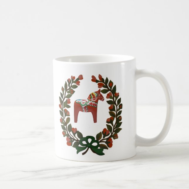 Caneca De Café Grinalda do Natal do cavalo de Dala do sueco (Direita)