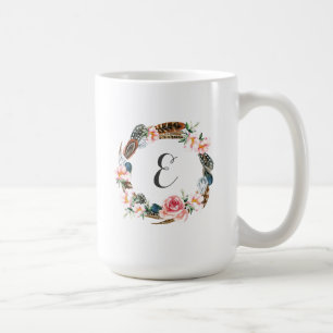 Caneca De Café Grinalda floral da aguarela com monograma das