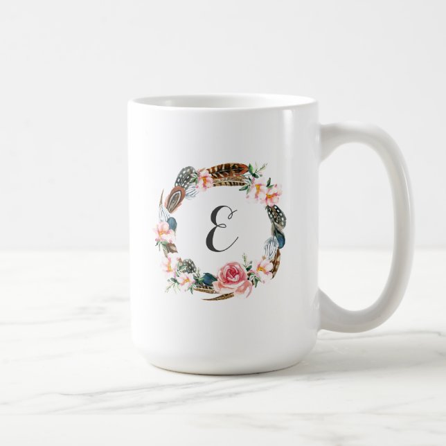 Caneca De Café Grinalda floral da aguarela com monograma das (Direita)