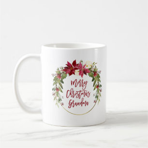 Caneca De Café Grinalda floral da avó   do Feliz Natal com ouro