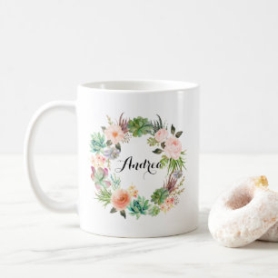 Caneca De Café Grinalda floral dos Succulents de Boho
