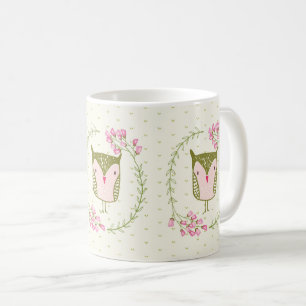 Caneca De Café Grinalda floral e corações da coruja bonito