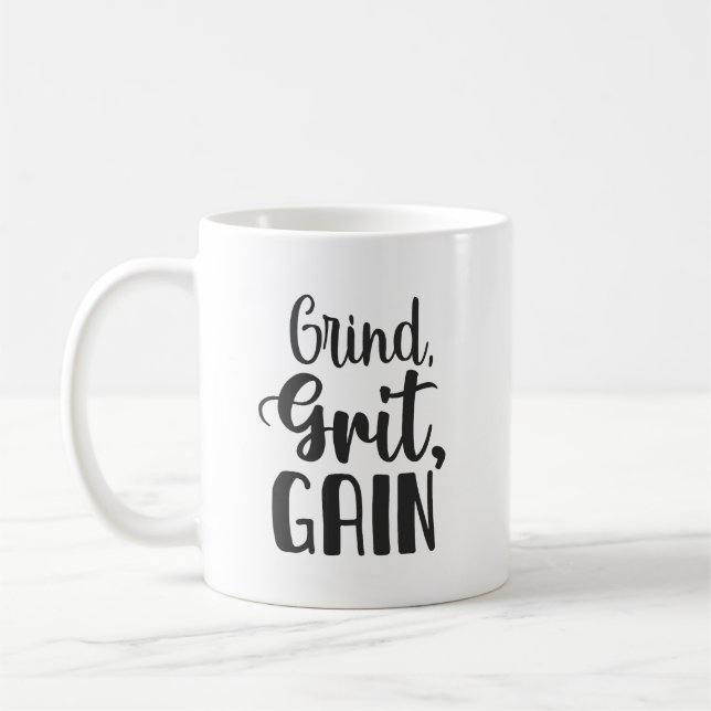 Caneca De Café Grind, Grit, Gain, Hustle, Gym, Motivação De Suces (Esquerda)
