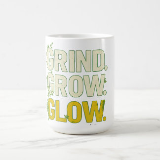 Caneca De Café GRIND.GROW.GLOW.—Tipografia Botânica Inspiradora