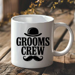 Caneca De Café Grooms Crew Bachelor Party Bowler Hat<br><div class="desc">Fuel up for the big day with this stylish "Grooms Crew" coffee mug! Featuring a dapper vintage design with a classic bowler hat and mustache, this mug is the ultimate accessory for the groom’s squad. It makes a fantastic and practical gift for groomsmen, the best man, or the whole crew...</div>