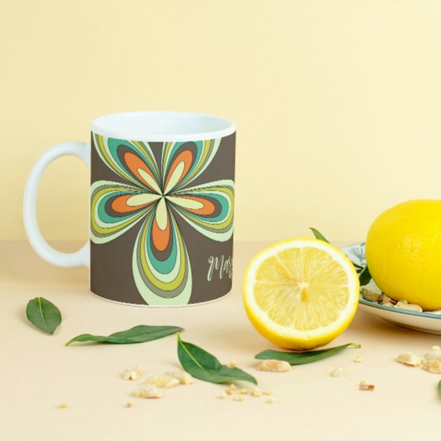 Caneca De Café Groovy 70s Hippie Flower Brown Retro Daisy Name (Criador carregado)