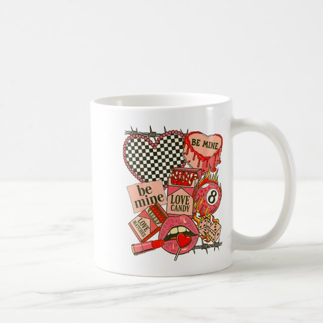 Caneca De Café Groovy Coquette Western Valentines Day Collage Cli (Direita)