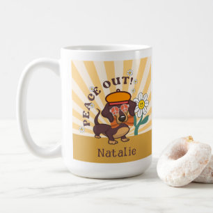 Caneca De Café Groovy Dachshund   Paz Fora