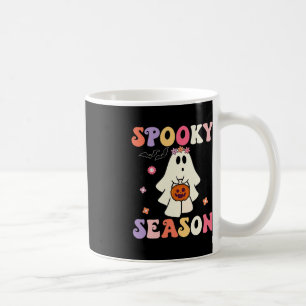 Caneca De Café Groovy Halloween Ghost Segurando Pumpkin Spooky Se