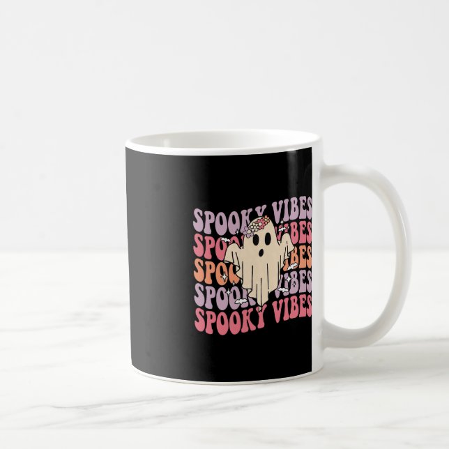 Caneca De Café Groovy Halloween Spooky Vibes Retro Fantasma Flora (Direita)