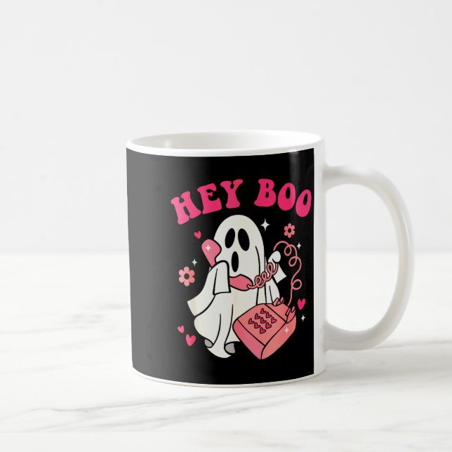 Caneca De Café Groovy Hey Boo Cute Ghost Funny Halloween Mens Wom (Direita)