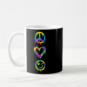 Caneca De Café Groovy Hippie Tie Dye Sinal de Paz Coração Rosto S