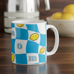 Caneca De Café Groovy Lemons Xadrez Cozinha Kitsch Mamãe