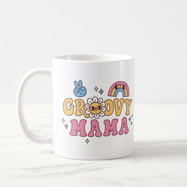Caneca De Café Groovy Mama Hippie Flor E Arco-Íris (Esquerda)