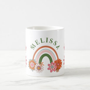 Caneca De Café Groovy Retro Daisy Flowers Padrão Boho Floral