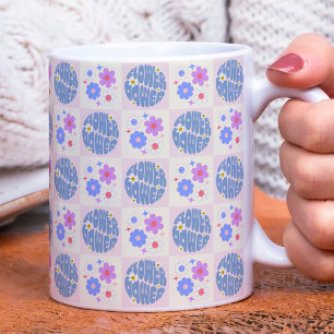 Caneca De Café Groovy Retro Daisy Flowers Padrão Boho Floral