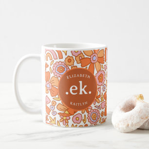Caneca De Café Groovy Retro Monograma Laranja