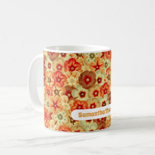 Caneca De Café Groovy Retro Orange Hippie Flowers Nome Personaliz