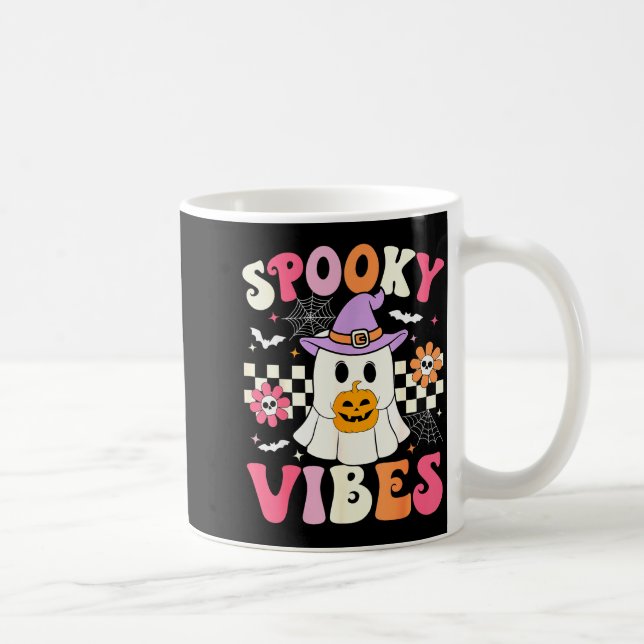 Caneca De Café Groovy Soky Vibes Retro Ghost Holding Pumpkin Hall (Direita)