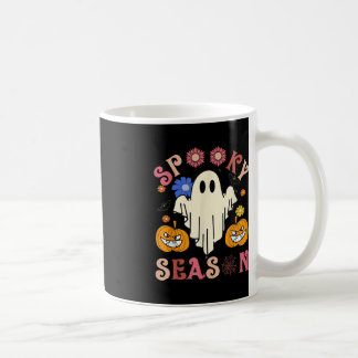 Caneca De Café Groovy Spooky Season Cute Ghost Segurando Pumpkin 