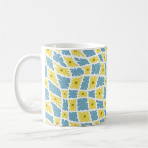 Caneca De Café Groovy Wavy Trippy 60s Verificações de flores amar