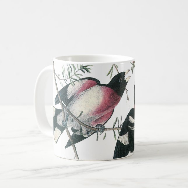 Caneca De Café Grosbeak de rosa por Audubon (Frente Esquerda)