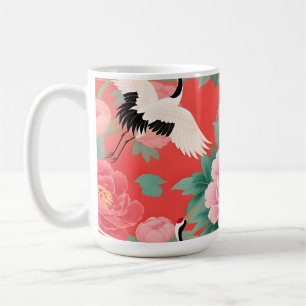 Caneca De Café Groses Japonesas Peônias Vermelhas Elegância Chine