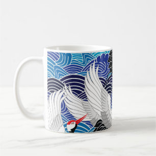 Caneca De Café Grua Japonesa: Padrão de Aves Ornamentados.