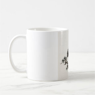 Caneca De Café Grua Tinta no Ramo de Pinheiro