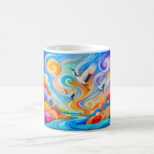 Caneca De Café Gruas subindo com vento e corrente térmica