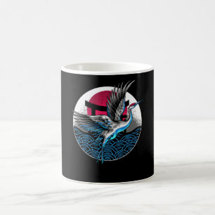 Caneca De Café Gruas Voadoras Japonesas com Design de Ondas Japon