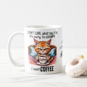 Caneca De Café Grumpy Orange Cat Bebendo Café Engraçado Quitação