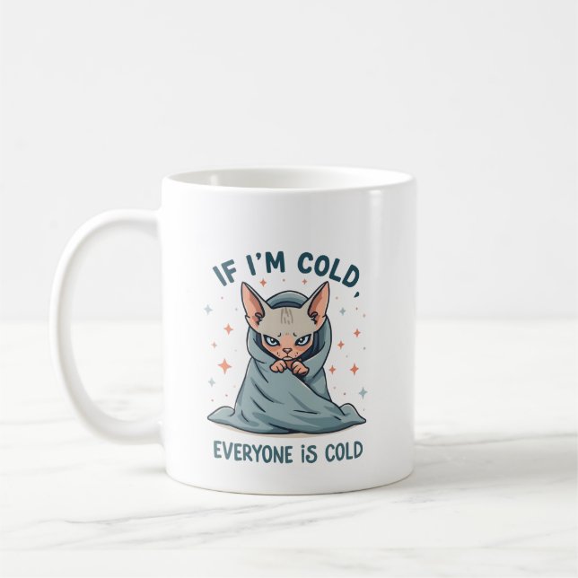 Caneca De Café Grumpy Sphynx Cat Cold Humor Cartoon Design (Esquerda)
