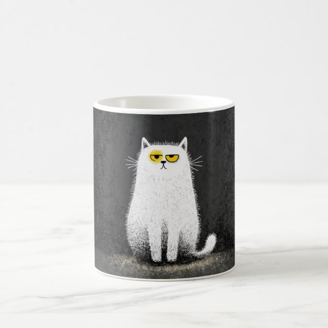 Caneca De Café Grumpy White Cat – Funny Minimal Cat Art (Centro)