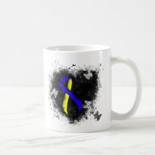 Caneca De Café Grunge da Fita de Consciência Azul e Amarelo