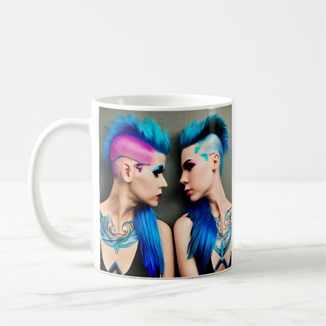 Caneca De Café Grunge Gótico Lésbica Love | Arte AI Casal (Esquerda)