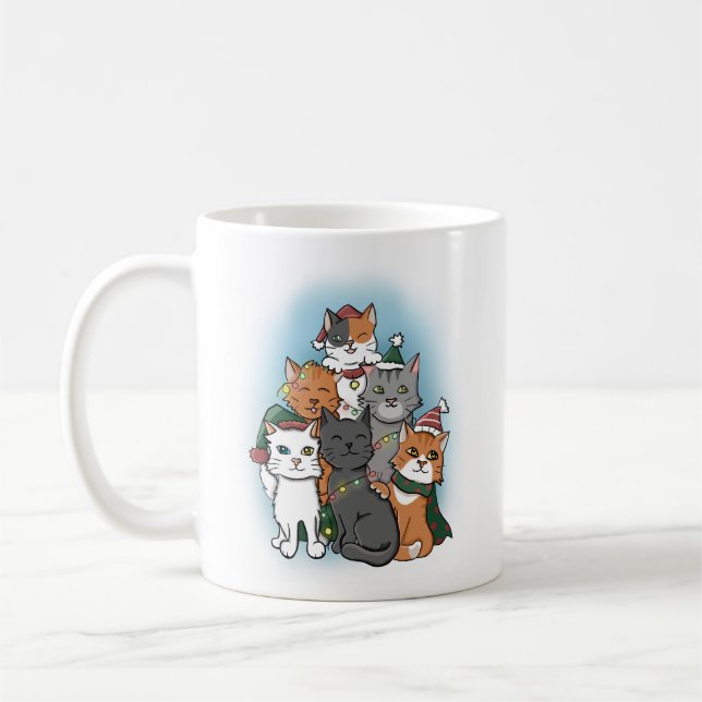 Caneca De Café Grupo de gatos posando para a foto de Natal (Esquerda)