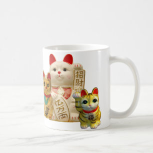 Caneca De Café Grupo de ondulação japonês dos gatos da boa sorte
