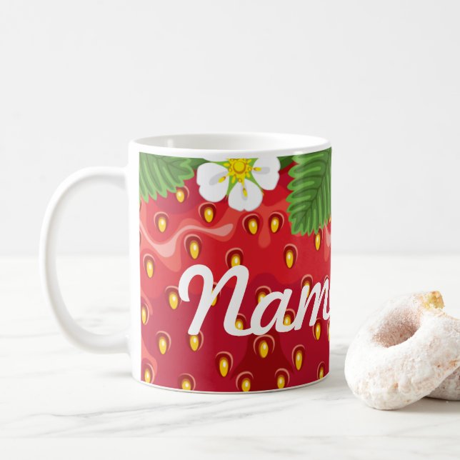 Caneca De Café Gruta Personalizada De Café De Morango De Verão (Com Donut)
