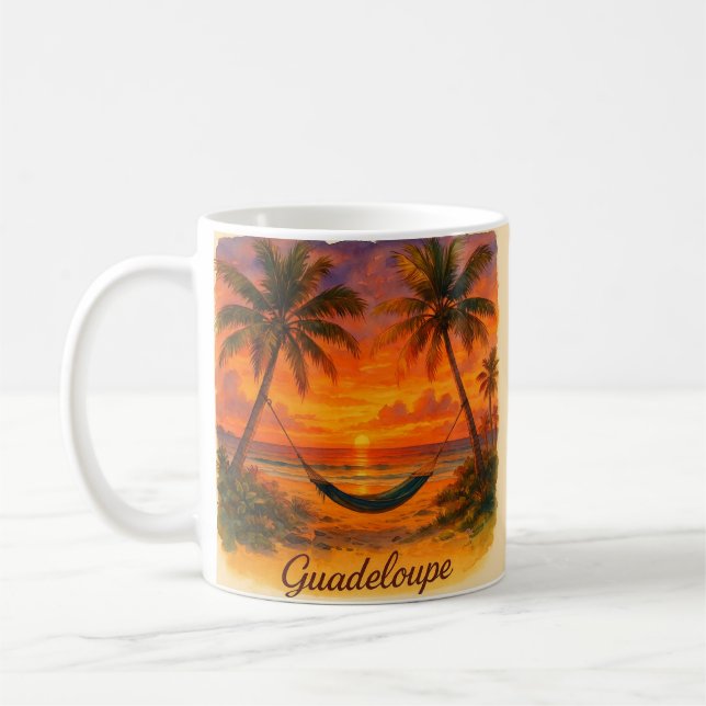 Caneca De Café Guadeloupe – Coucher de Soleil Tropical avec Hamac (Esquerda)
